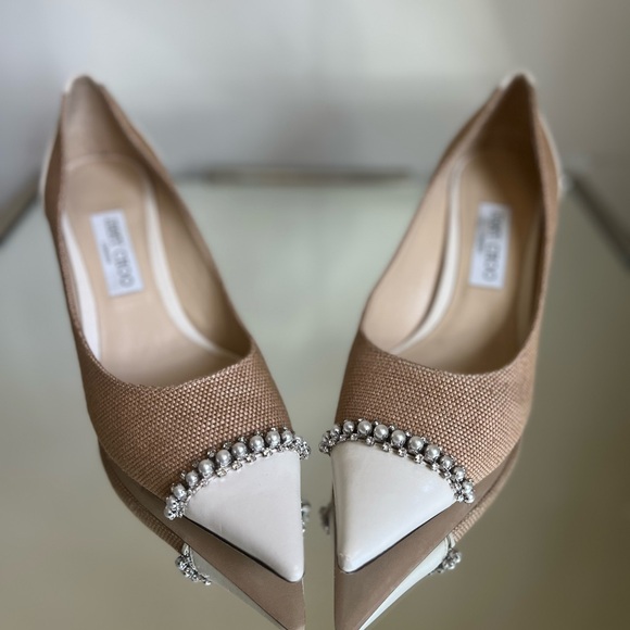Like new Jimmy Choo Love 65 natural raffia crystal pearls latte pumps 41 - Picture 4 of 9